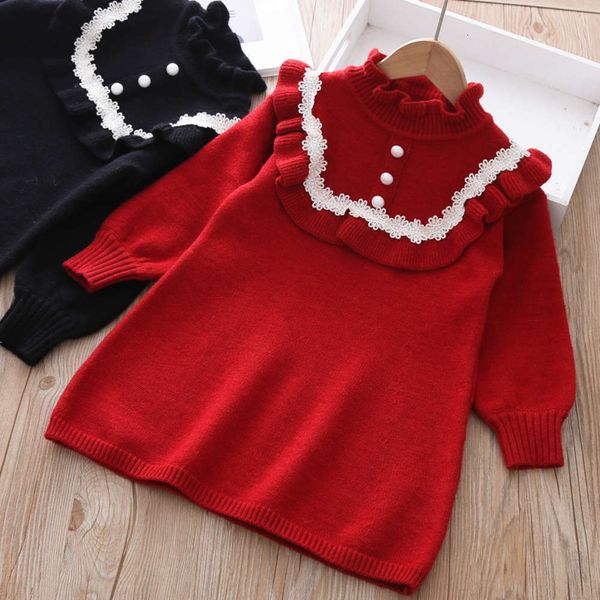 

with girls' new winter foreign woolen sle lace and auricular collar knitted drs, Red;yellow
