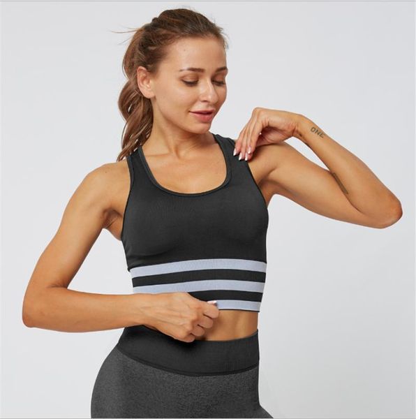 

striped five-seam sports underwear women shockproof gathering running stereotypes yoga vest fitness bra ds68, White;black