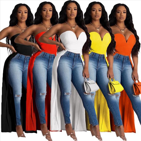 

2020 women summer tshirts v neck tees sleeveless strapless long maxi t shirts fashion night club party bandage gl6238, White