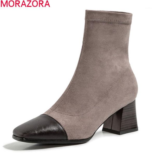 

morazora big size 33-43 ankle boots thick high heels square toe mixed colors ladies shoes autumn winter women boots1, Black