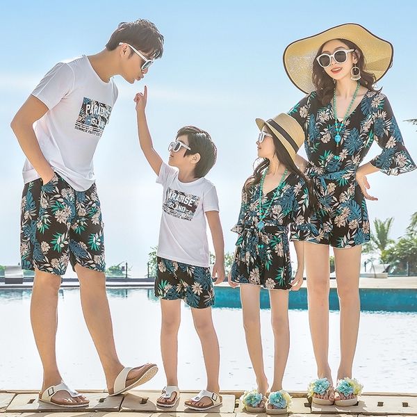 

beachwear family matching clothes mother daughter dresses mommy and me outfits look mom mum daughter dress dad son clothing sets y200713, Blue