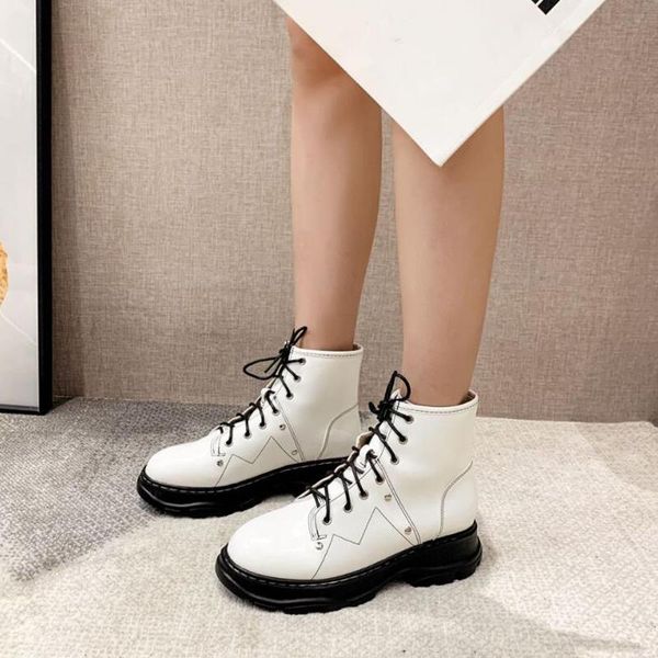 

new winter women ankle white snow boot leather wedges warm rubber platform lace up punk ladies shoes botas mujer ymb286, Black