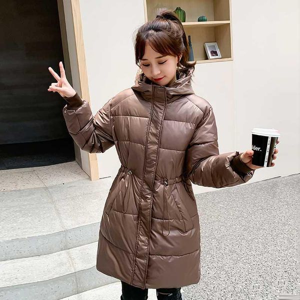 

korean style winter women long jacket solid hooded slim female cold coat stand collar plus size cotton padded thick parkas1, Black