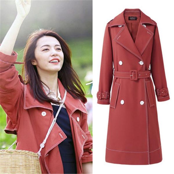 

2020 new spring autumn ladies brick red longtrench coat fashion long-sleevedbig size korean popular women's coat 628, Tan;black