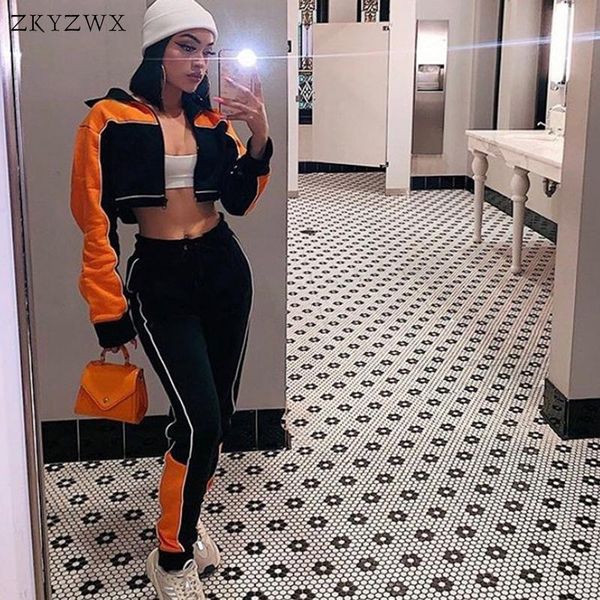

zkyzwx aesthetic women tracksuit 2 piece set winter clothing long sleeve crop and pants turtleneck loung wear matching sets, Gray