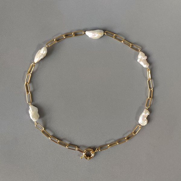 

chokers 2021 fashion irregular freshwater pearls necklace punk chain stitching trendy jewelry women luxury banquet accessories choker, Golden;silver