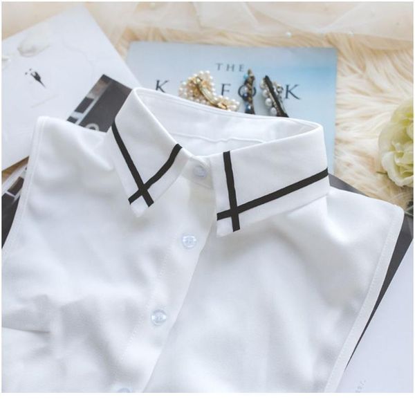 

black cross stripes lapel detachable half-shirt womens button down fake collar y5gc bla jlldlm, Blue;red