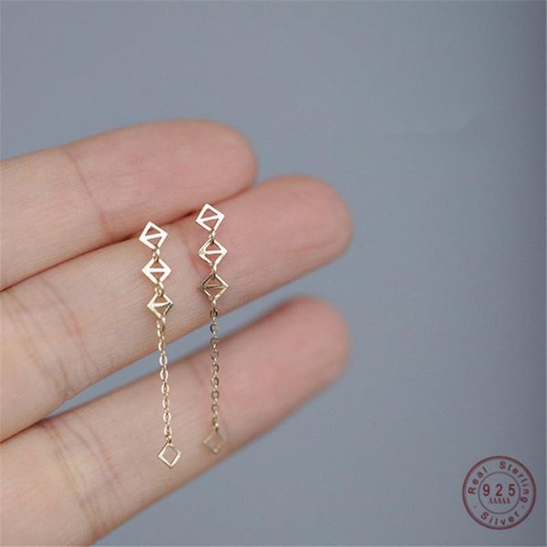 

925 sterling silver european simple geometric long tassel earrings for women 14k gold light luxury temperament jewelry gift, Golden;silver