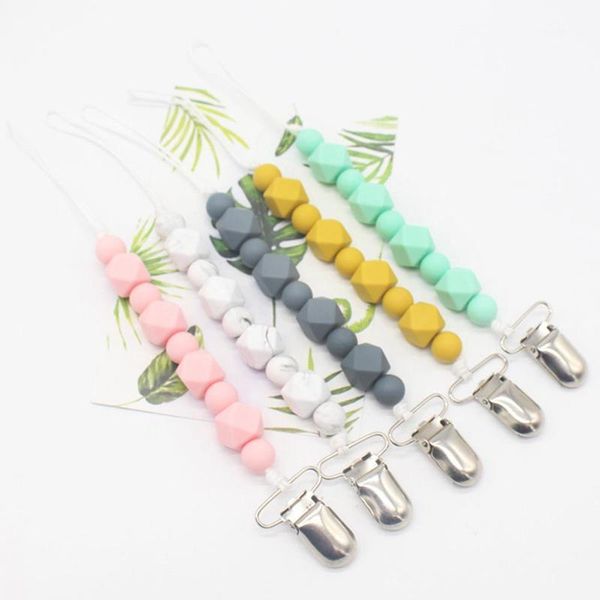 

pacifiers# children's baby clip beads nipple solid color silicone holder chew toy soothing tool1
