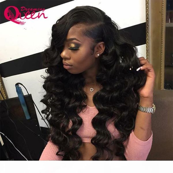 

loose wave wig in virgin human hair lace frontal 9a pre plucked natural hairline wig for black women, Black;brown