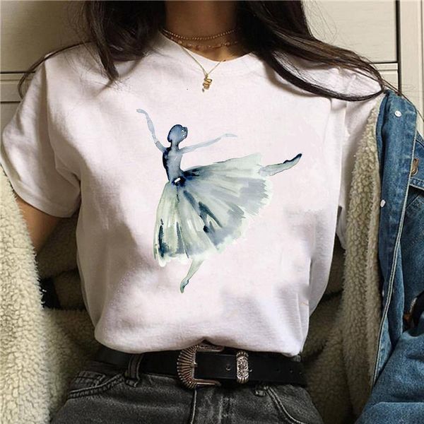 

new vogue ballet printed tshirts summer women female t shirt fashion round neck woman clothing short sleeve tees, White
