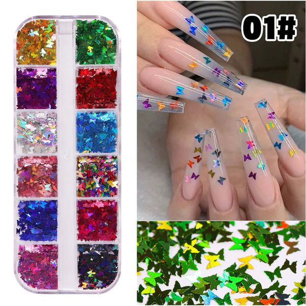 NAS007 1 Kutu Maple Leaves Nail Art Pullarda Holografik Glitter Flakes Paillette Bukalemun Çiviler Kelebek Çıkartma Sonbahar Tasarım Çıkartmaları