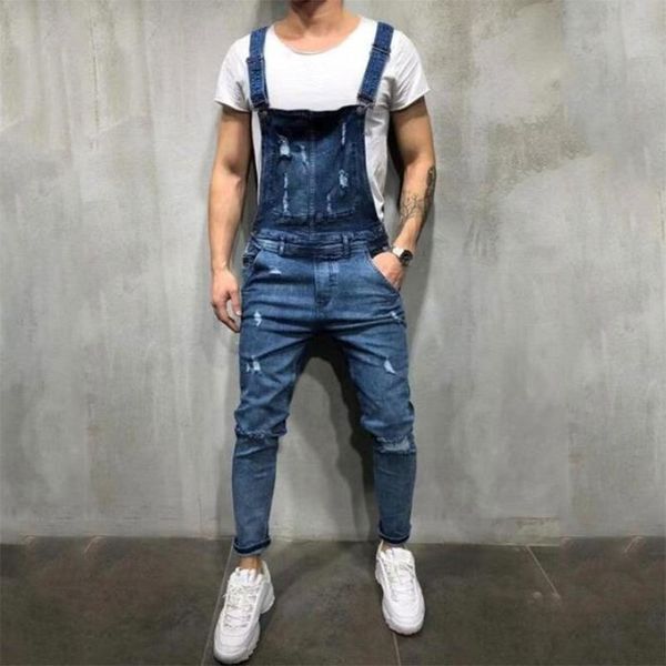 

2019 men black autumn sling denim romper fashion jeans trousers distressed in men's q0105, Black;white