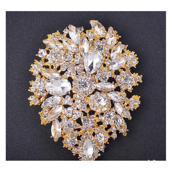 

new bridal brooches pin large colorful rhinestone crystal flower big brooch bouquet wedding jewelry wmteom footballshoe, Gray