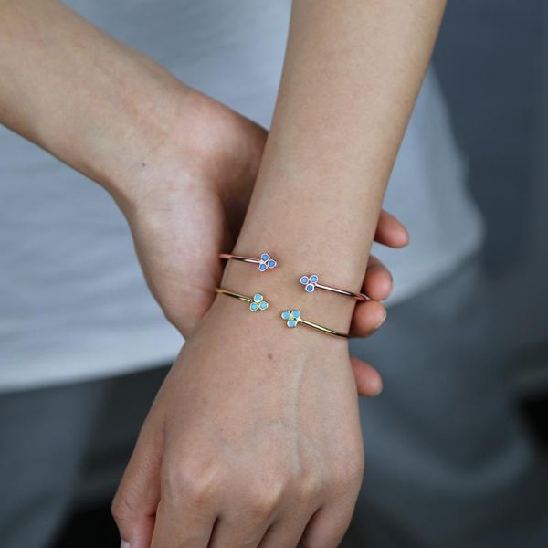 

bangle simple round tube bracelet jewelry with gold silver color plated open band enamel flower leaf charm size, Black