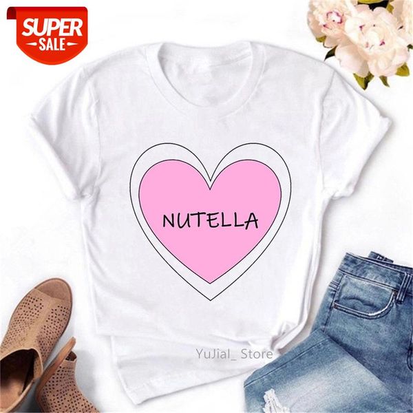

Nutella Pink Love Graphic Tshirt Women Clothes 2021 Vogue Summer Tops Tee Shirt Femme White Casual Female T-Shirt Streetwear #SE7q