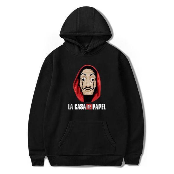 

2020 la casa de papel season 4 hoodie sweatshirts for men and women money heist hoodies kawaii pullover costume tracksuit c1117, Black