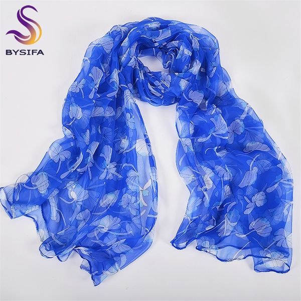 

bysifa] blue women silk scarf head scarf fashion accessories new spring elegant silk long scarves summer ladies beach shawl y201024, Blue;gray