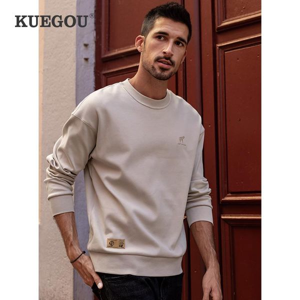 

kuegou autumn cotton men's hoodie sweatshirt apricot clothing pullover broad shoulders sweatshirts men streetwear cw-3274, Black