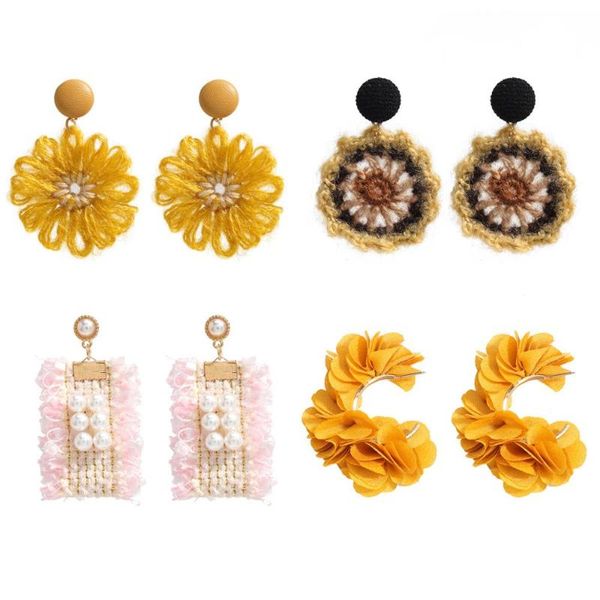 

wgoud autumn and winter cotton braid flower drop earring fashion vintage style pearl pu handmade dangle floral earring, Silver