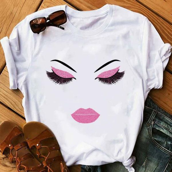 

макияж искусство ресницы печати vogue 90s fashion футболка женщины kawaii tshirt уличная одежда битник летние топы женщины одежда, White