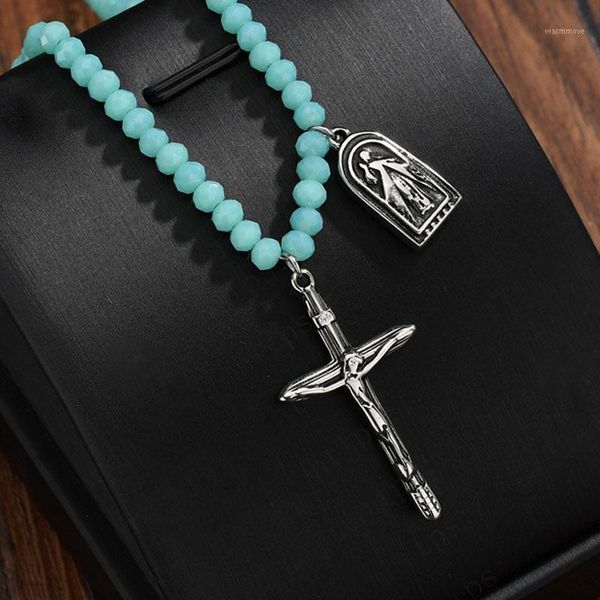 

Stainless Steel Religious Necklace Jewelry Simple Fashion Cross Necklace for Women Notre Dame Pendant Beaded Ladies1, Silver
