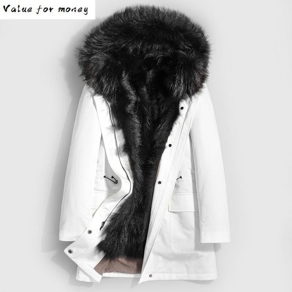 

parka winter real fur coat men korean white long jacket raccoon fur liner overcoat parkas hombre 2020 d-29-w-lp002, Black