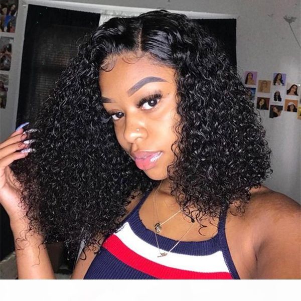 

unprocessed short kinky curly lace front wig with baby hair pre plucked 100% vrigin brazilian human hair wigs for black women, Black;brown