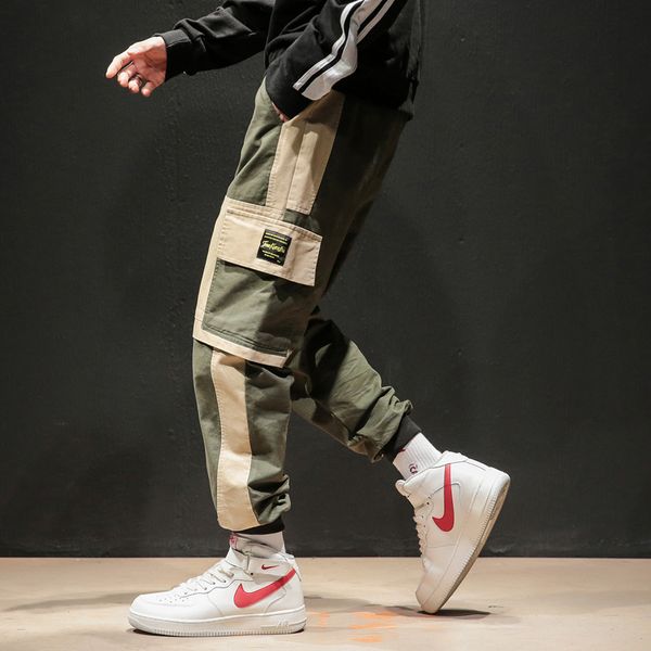 

2021 new hip hop joggers men pants multi-pocket ribbons man sweatpants streetwear casual mens pant yfn2, Black