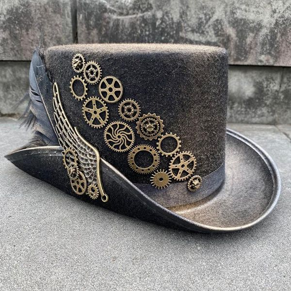 

2020 handmade steampunk hat women men steampunk hat with gear glasses stage magic performance size 57cm1, Blue;gray