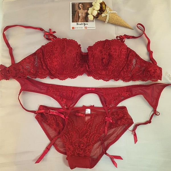 

bras sets bra panties garter lingerie for women underwire plus size bralettes tow hook-and-eye intimates woman 2021, Red;black