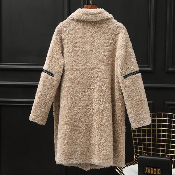 

long real vintage fur female sheep shearing jacket women winter clothes korean fashion 100% wool coat hiver kg-205, Black