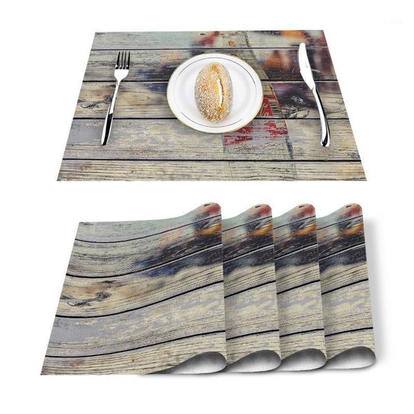 

4/6 pcs placemat coke bottle rustic wooden plank printed table mat for tables heat-insulation cotton linen kitchen dining pads1