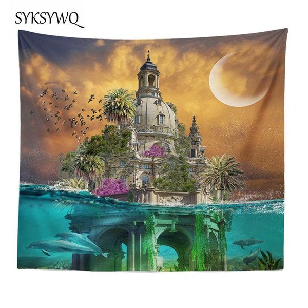 

tapestries ocean moon tapestry castle blanket wall cloth muurdoek landscape