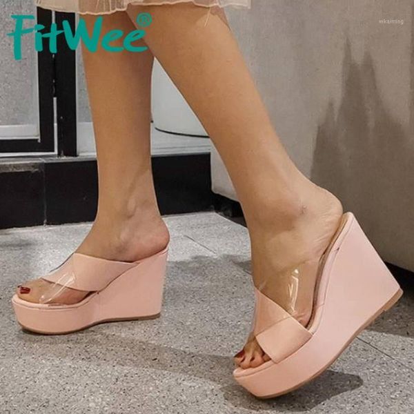 

sandals fitwee genuine leather wedges summer women shoes thick bottom clear platform party casual lady size 34-391, Black