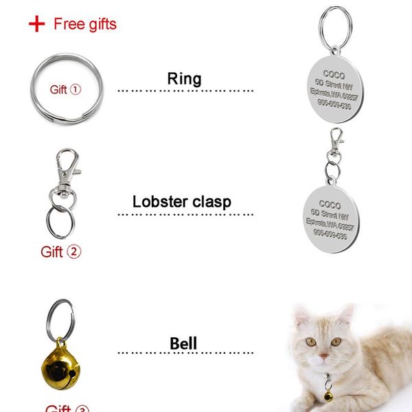 

stainless steel personalized dog id tag customized engraved cat pet tags kitten name phone no. nameplate round b bbyxha