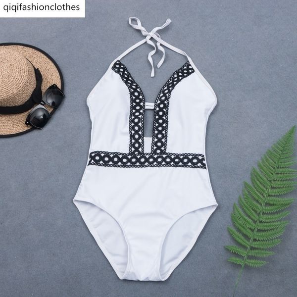 

open back deep v show thin spring one piece swimsuit woman, White;black