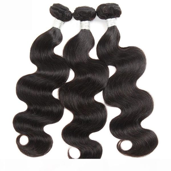 

10a unprocessed brazilian peruvian virgin hair body wave 3 bundles virgin human hair extensions natural color, Black