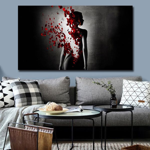 

red butterfly nude woman canvas painting black and white posters and print abstract cuadros wall art picture for living room