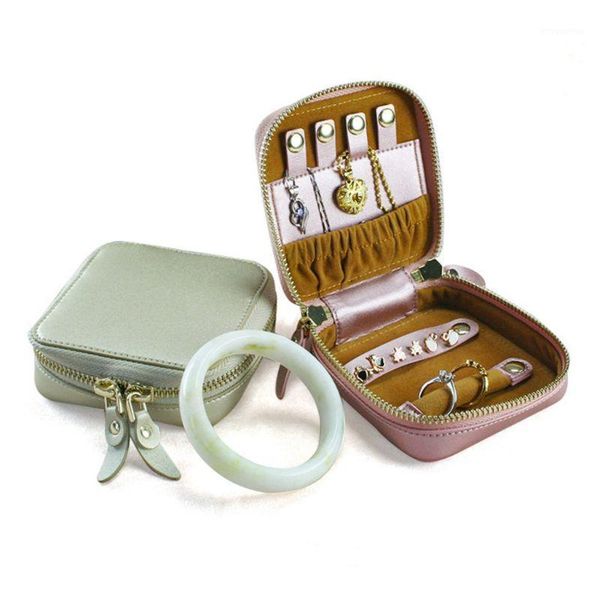 

portable jewelry box ring earrings ear stud display pouch bracelet necklace jewellery storage zipper bag1, Pink;blue