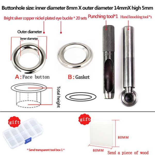 

20 sets metal eyelets grommets and punch die tool set for leather craft shoelace clothing grommet banner gold 8mm 10mm 12mm wmtazp