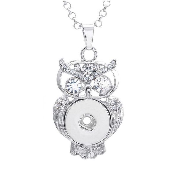 

boom life owl pendant with crystal necklace 040920 18mm metal snap button jewelry beads women's pendan bbyodx, Silver