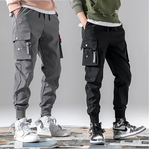 

3xl xxxl multi-pocket elastic waist design harem pant men streetwear punk hip hop casual trousers joggers male dancing pant, Black