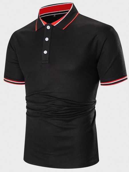 

men striped trim polo shirt m7mt#, White;black