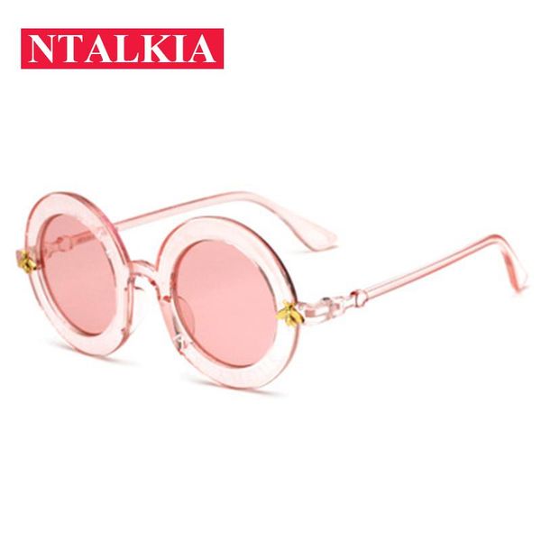 

sunglasses retro round pink women brand designer vintage letter bees gradient shades sun glasses uv400 male female sunglass, White;black
