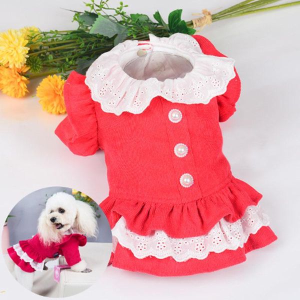 

soft dog cat lace dresses clothes autumn winter comfortable corduroy sweet princess dress for teddy pomeranian small dogs cats