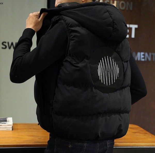 

autumn and winter men's vest jacket korean new trend social boys warm cotton clothes handsome hooded shoulder, Gray