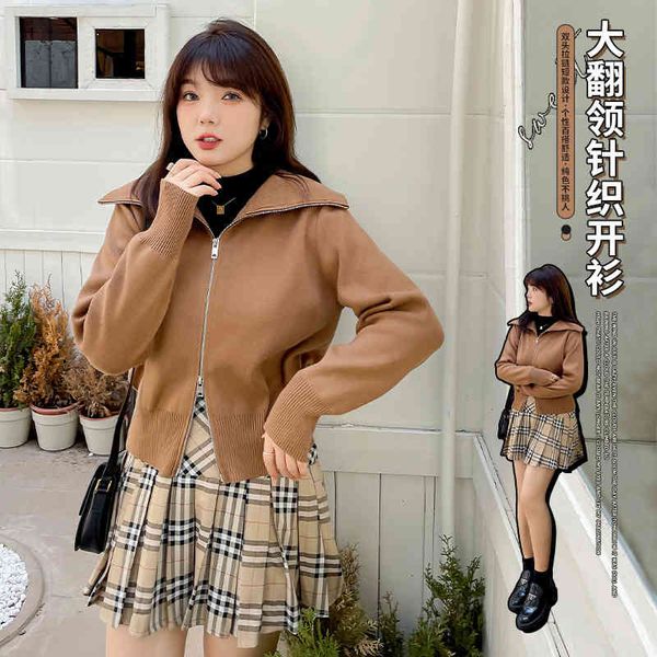 

women's jumpsuits & rompers 200kg large women's polo collar with knitted cardigan fat mm loose coat thickness 9713 t2zi, Black;white