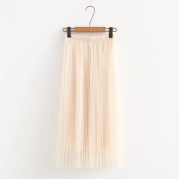 

2019 summer women tulle skirt pleated skirt black high waist midi skirts thin chiffon mesh yarn loose long skirts women