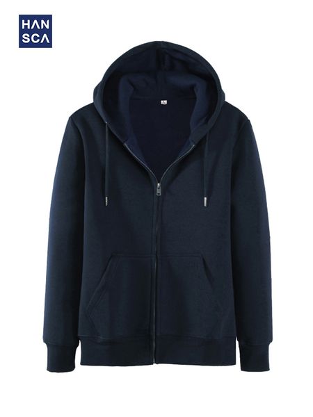 

hanska autumn winter hooded sweater men's cardigan plush thick loose sports casual zipper coat fashion, Black